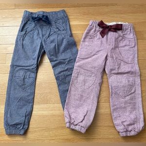 2pairs H&M kids pants size 4-5 & 6-7, satin tie and heart knee detail